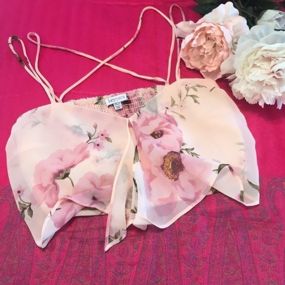 Lucy Paris Floral Chiffon Crop Top Size Small